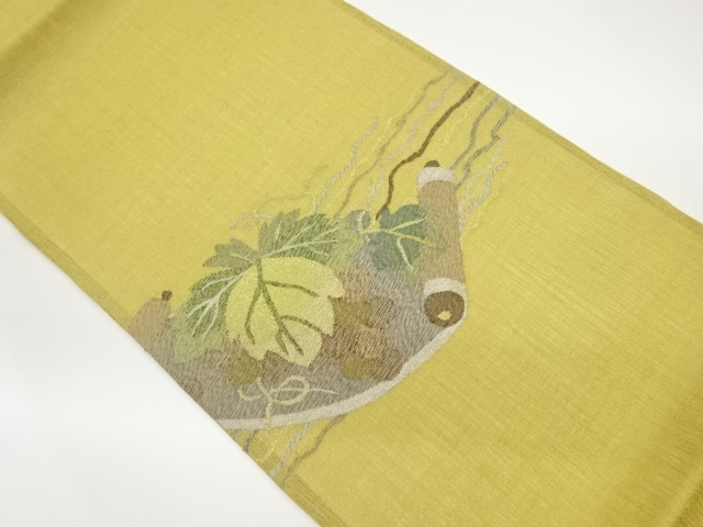 巻物に葡萄模様織出し夏用袋帯